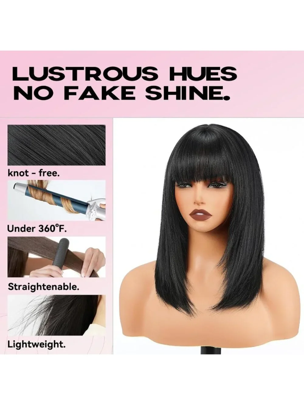 Women's 16 Inch Jet Black Highlight Wig Bang Layered Straight Shoulder Length